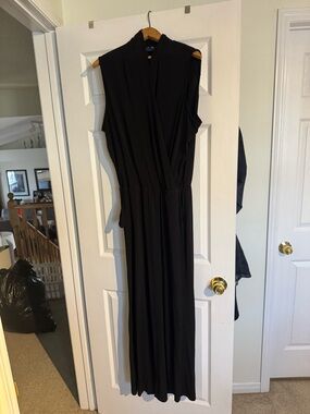 Sleeveless Black Maxi Jumpsuit with Draped V-Neck